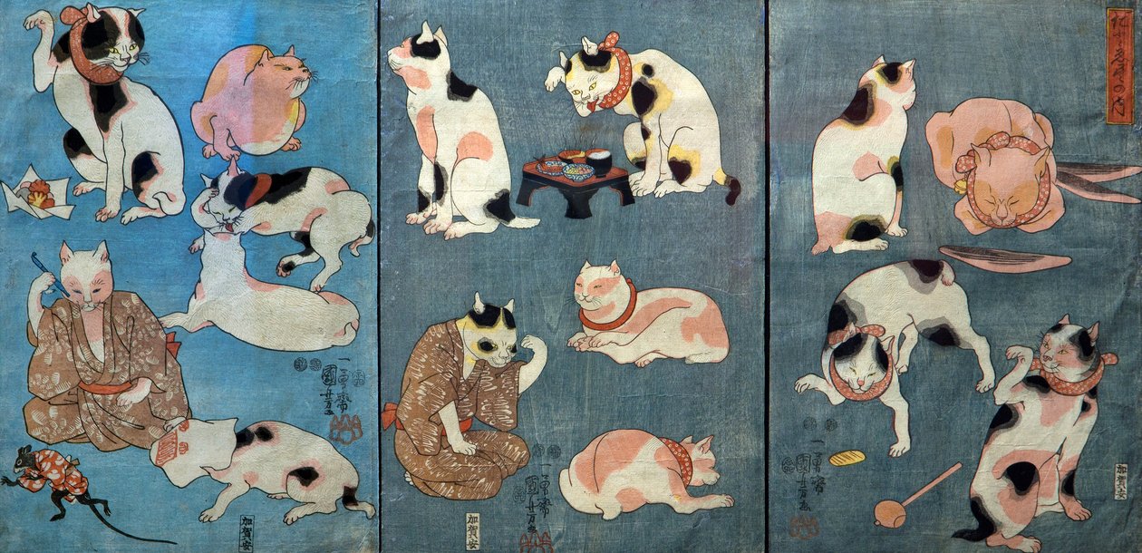 Macskák által illusztrált közmondások (Tatoe zukushi no uchi), 1852 körül alkotó: Utagawa Kuniyoshi