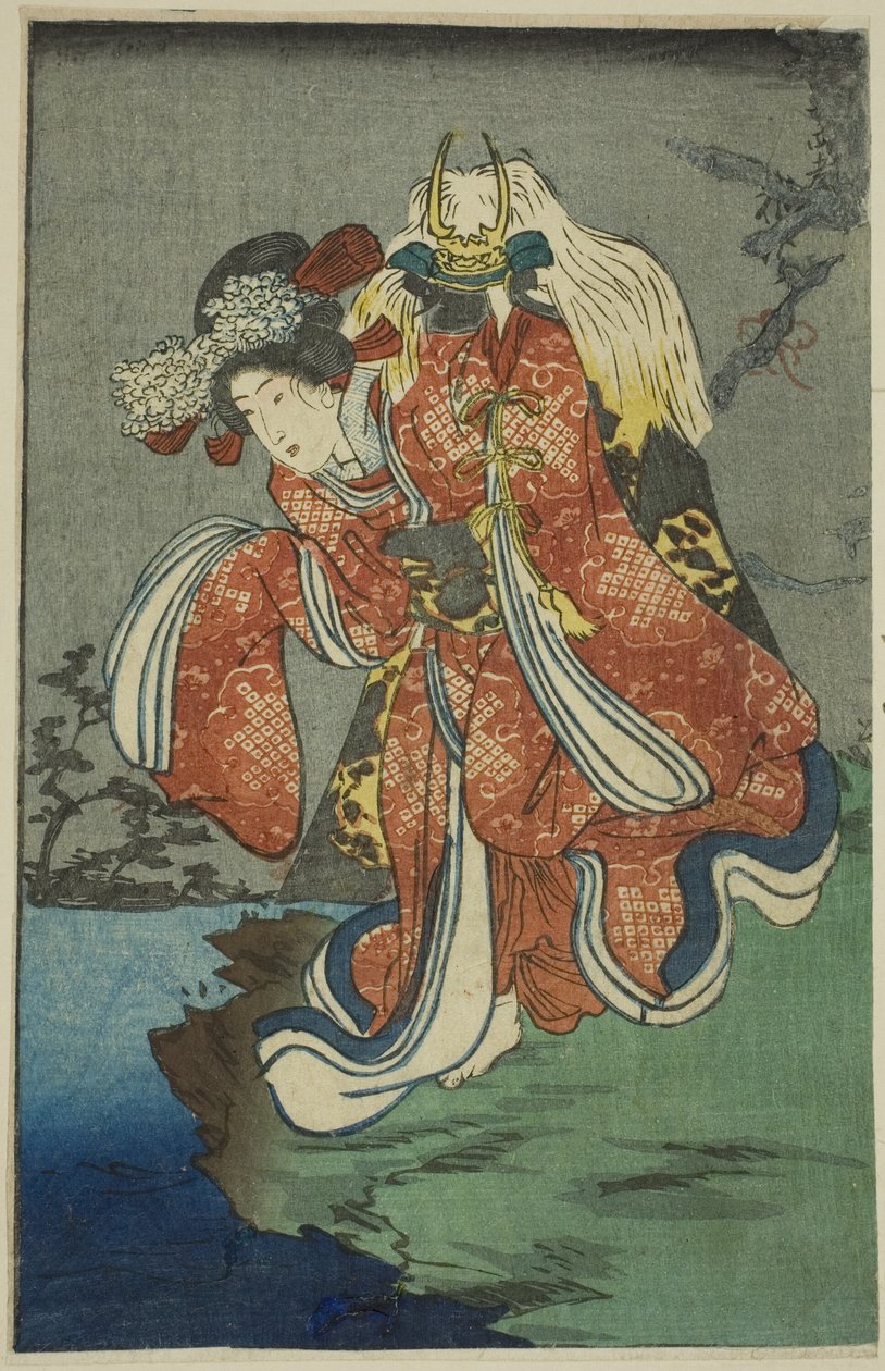 Shizuka Gozen, a „Joruri színdarabok harimaze tükre” című sorozat lapjának egy része alkotó: Utagawa Kuniyoshi