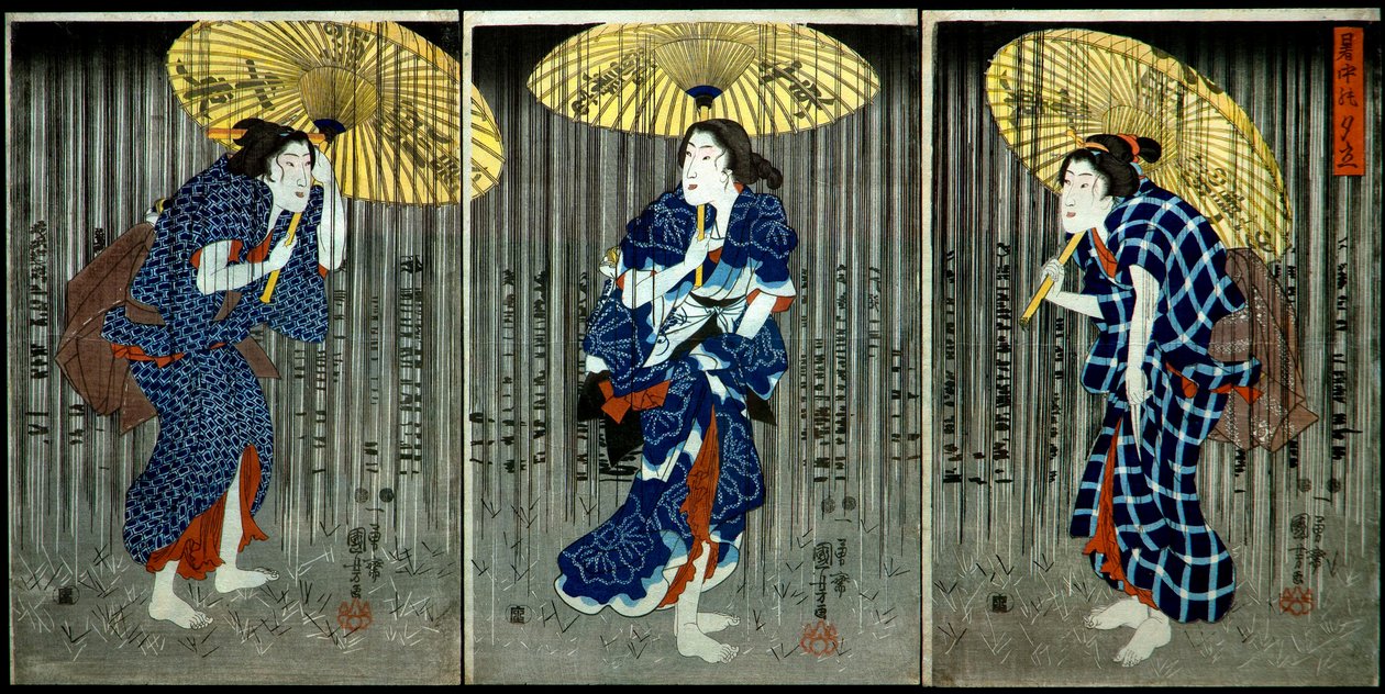 Hirtelen zápor a nyári hőségben (Shochū no yūdachi), 1849-1851 alkotó: Utagawa Kuniyoshi