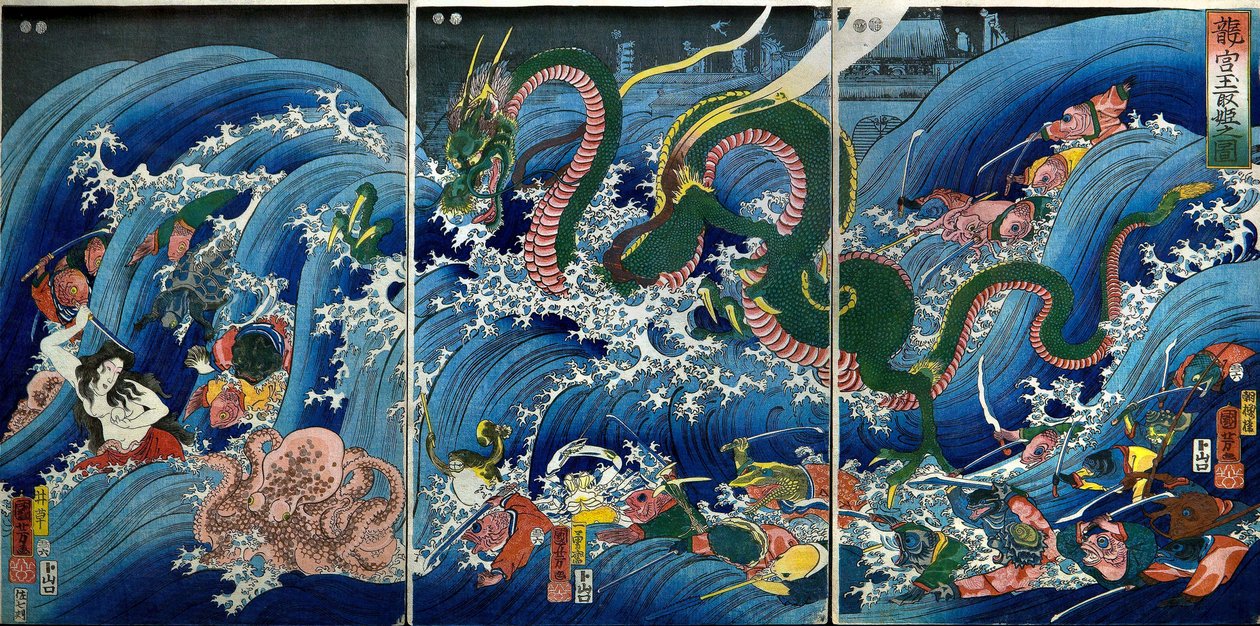 Tamatori-hime A Szent ékszer ellopása a Sárkánypalotából (Ryūgu Tamatori-hime no zu) alkotó: Utagawa Kuniyoshi