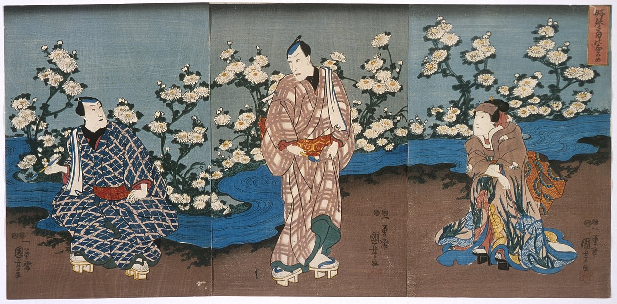 III. Onoe Kikugorō színész, aki krizantémokat és egy patakot szemléli alkotó: Utagawa Kuniyoshi
