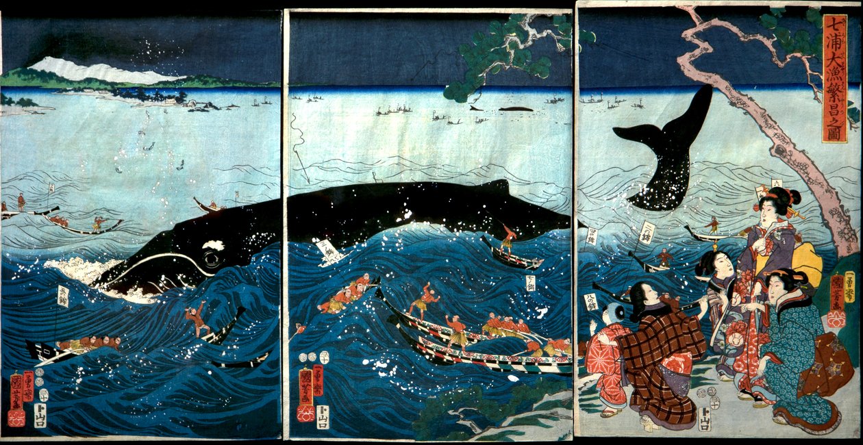 Hét part virágzása nagy halakkal (Nana ura tairyō hanjō no zu) alkotó: Utagawa Kuniyoshi