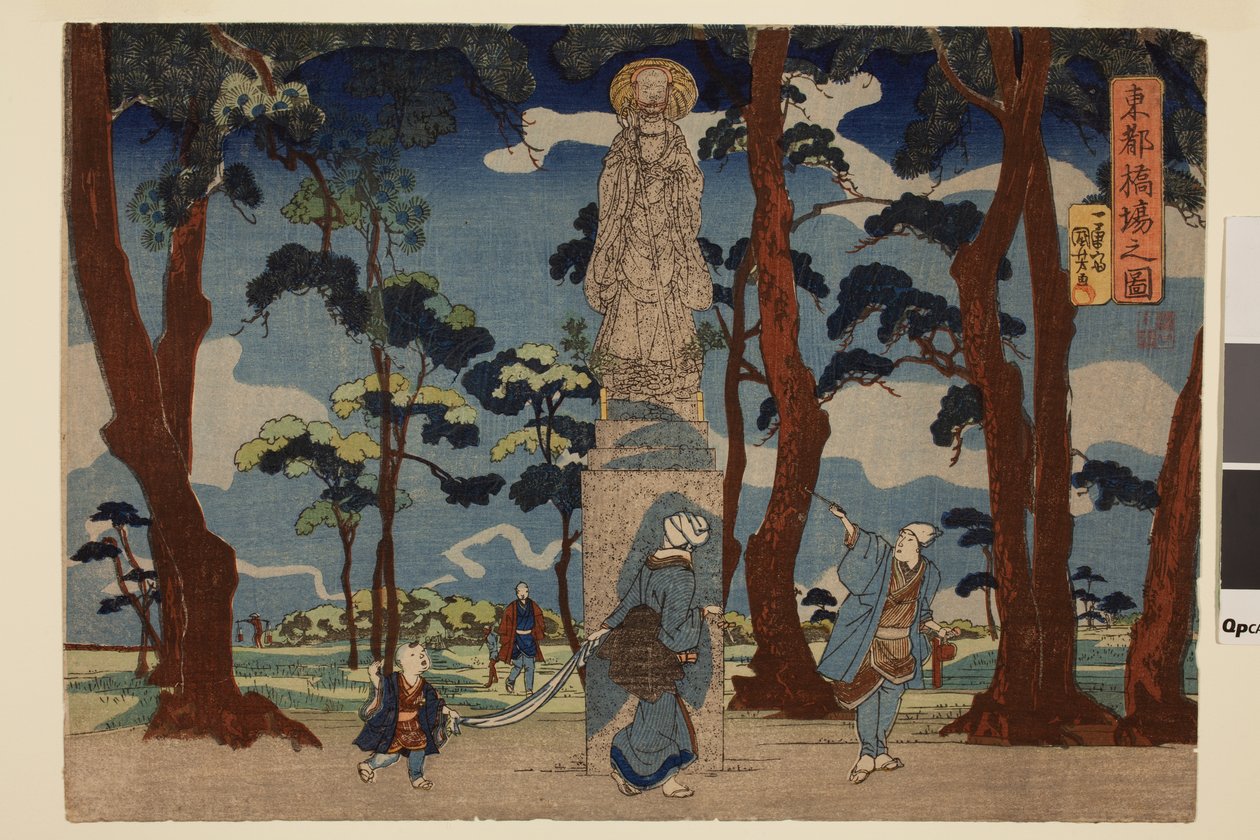 Jizo szobra a keleti fővárosban, a Hashiba komp közelében, a Keleti főváros sorozatból. alkotó: Utagawa Kuniyoshi