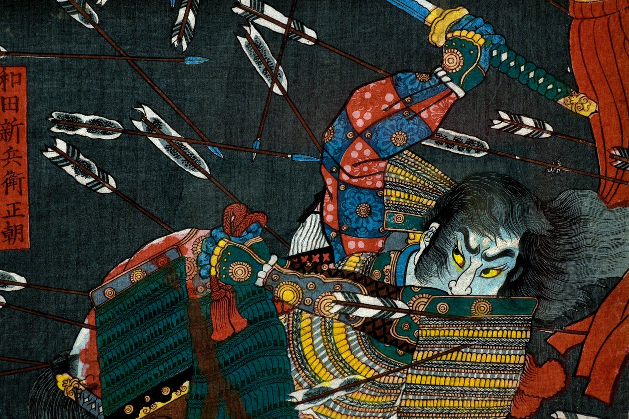 A Shijō Nawate-i csata, 1857 körül alkotó: Utagawa Kuniyoshi