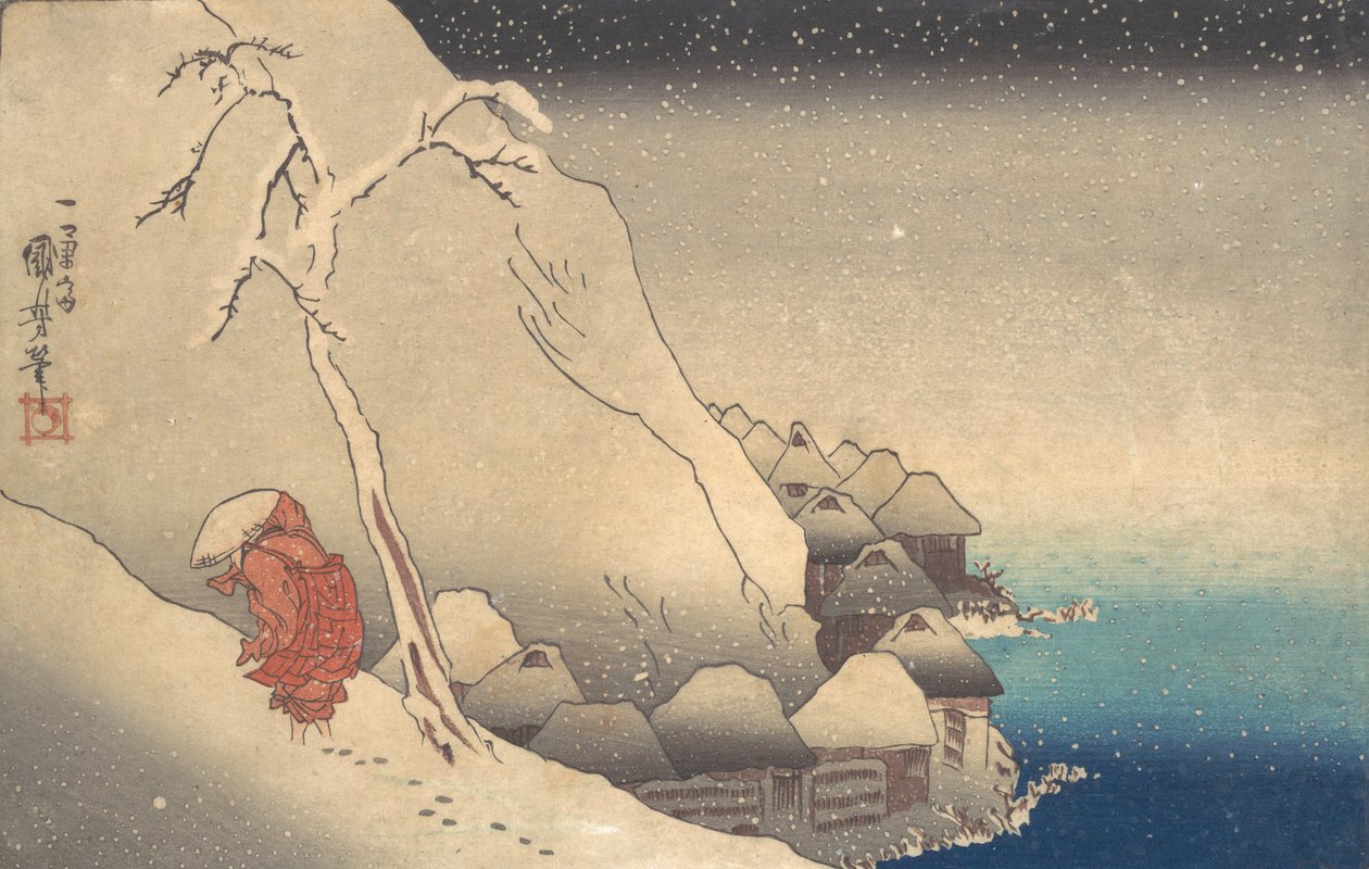 Utazás hóviharban, kb. 1830. alkotó: Utagawa Kuniyoshi