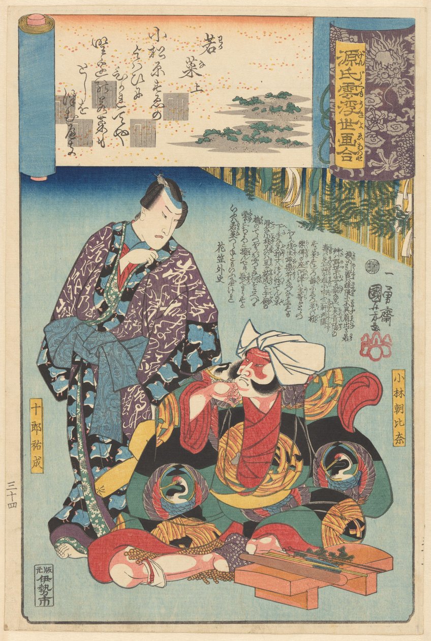 Az Ukiyo e párhuzam a Genji felhős fejezeteivel (a sorozat címe az objektumon) alkotó: Utagawa Kuniyoshi