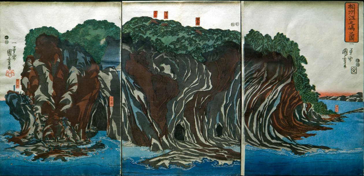 Enoshima kilátása Sagami tartományban (Sōshū Enoshima no zu), 1849-51 körül alkotó: Utagawa Kuniyoshi