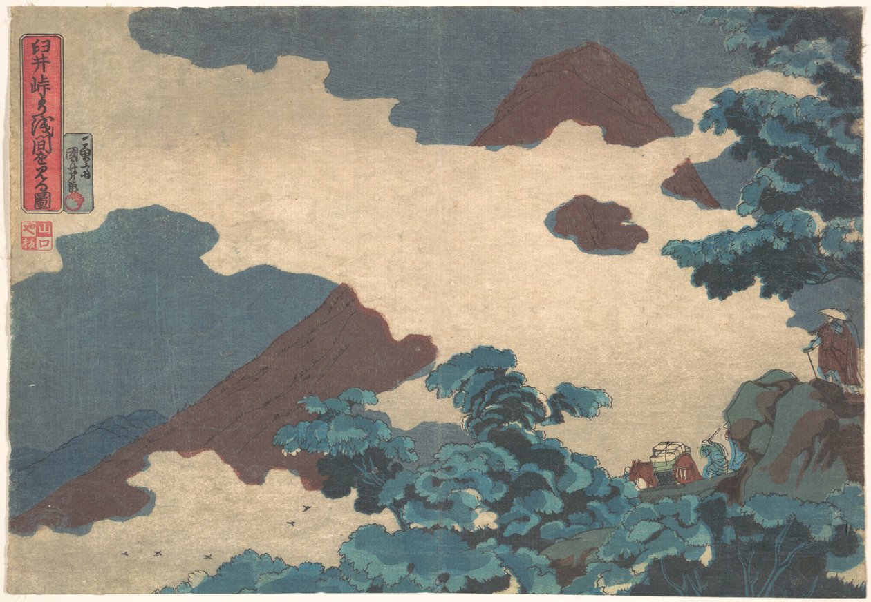 Az Asama-hegy látképe az Usui-hágóból alkotó: Utagawa Kuniyoshi