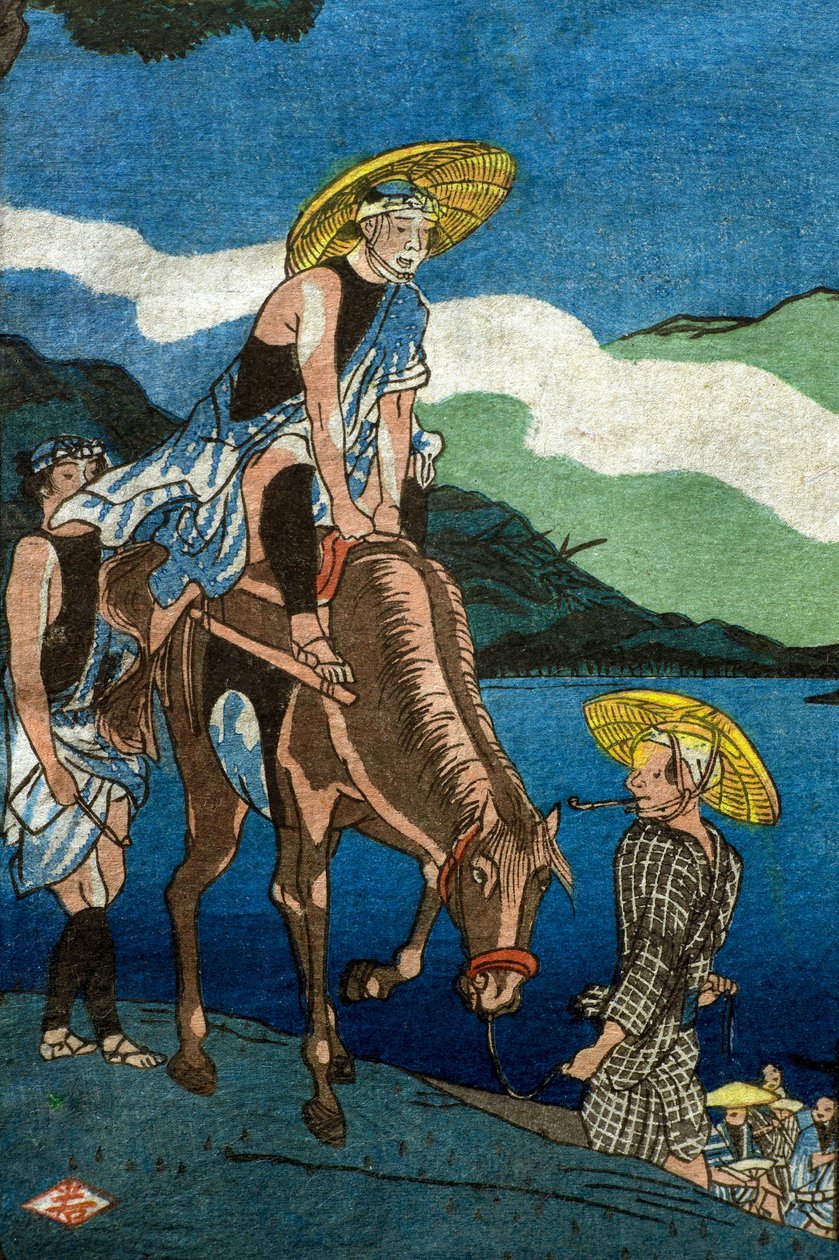 Kilátás a Tamura kompra az Ōyama úton, Sagami tartományban (Sōshū Ōyama-dō Tamura no watashi no kei) alkotó: Utagawa Kuniyoshi