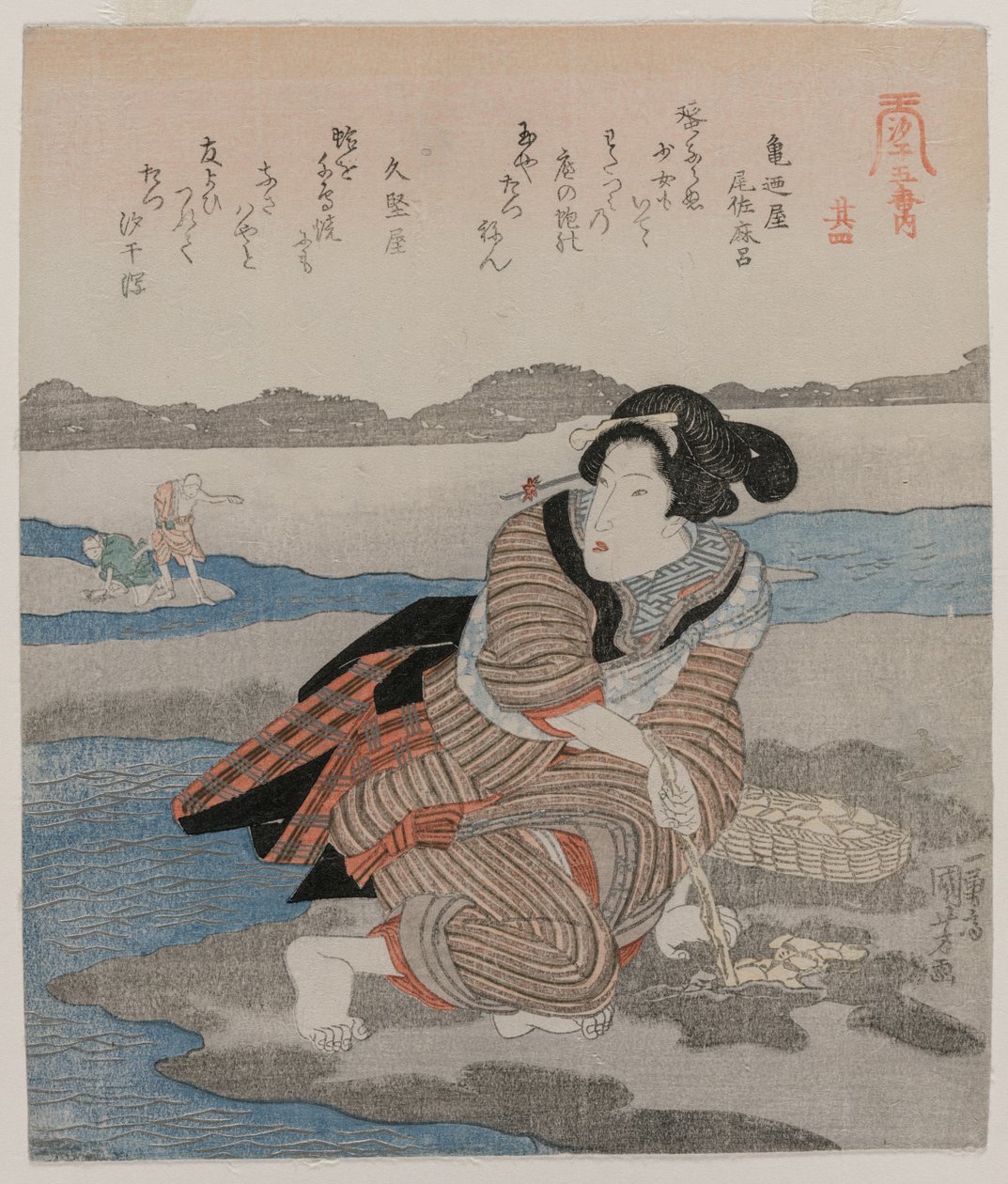 Woman Digging Clams, az Öt kép az apályról sorozatból, 1820-as évek vége. alkotó: Utagawa Kuniyoshi