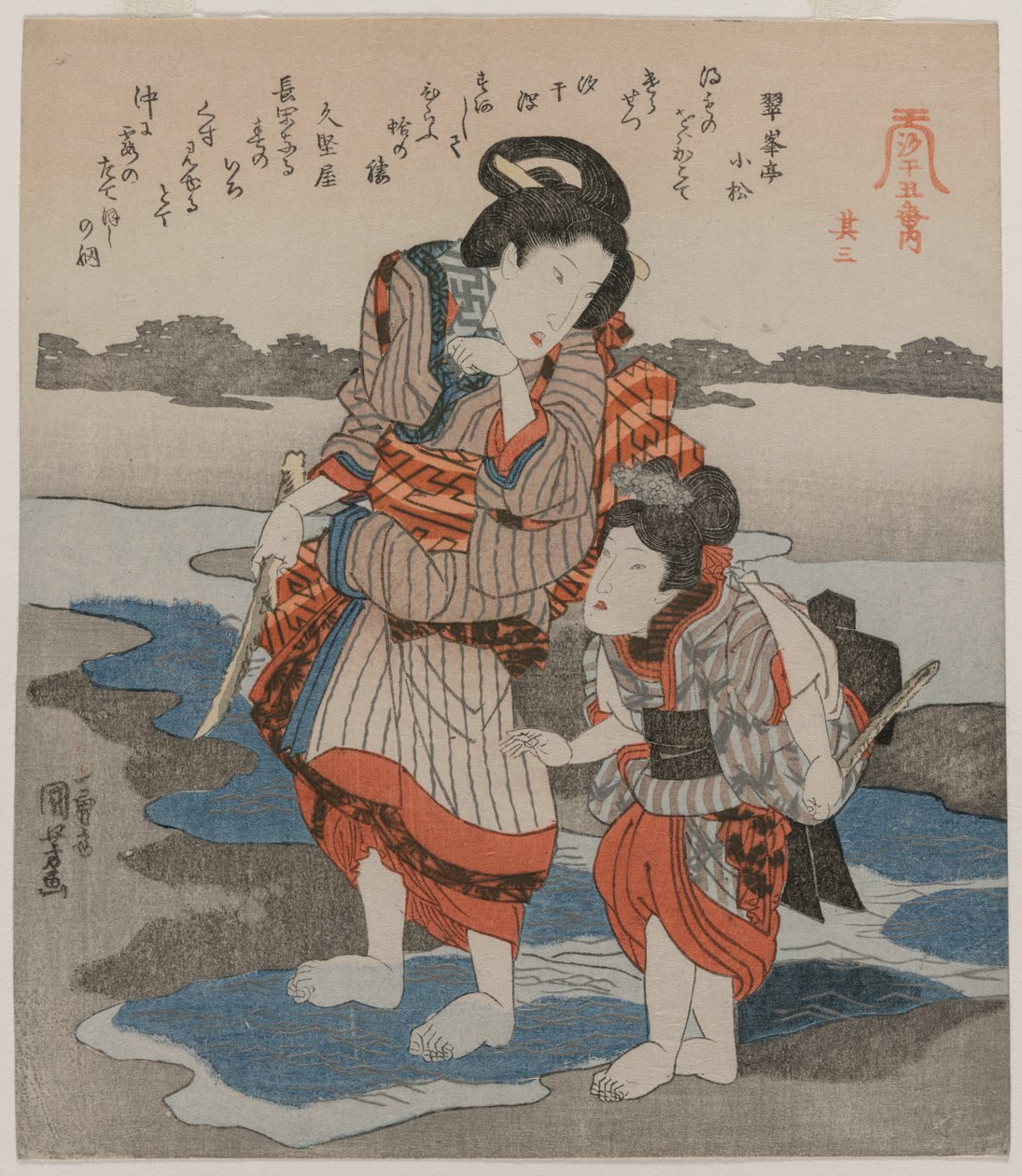 Nő és gyermek, az Öt kép az apályról című sorozatból, 1820-as évek vége. alkotó: Utagawa Kuniyoshi