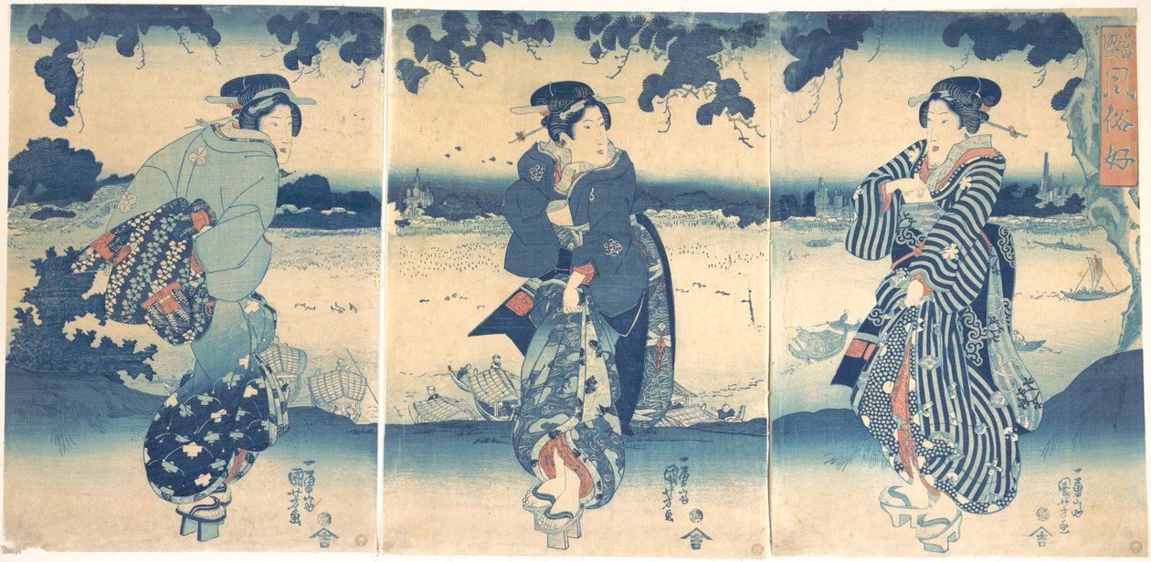 Nők egy folyó közelében alkotó: Utagawa Kuniyoshi