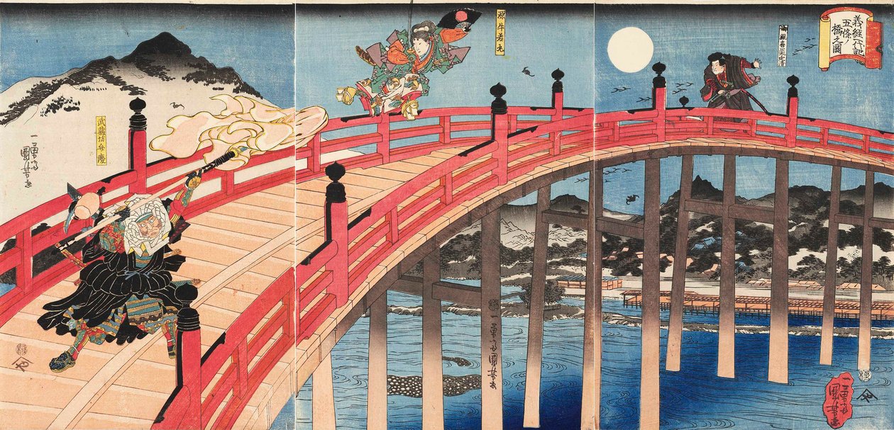 Yoshitsune Ichidaiki Joe No Bridge figurája, Ka 1839. alkotó: Utagawa Kuniyoshi