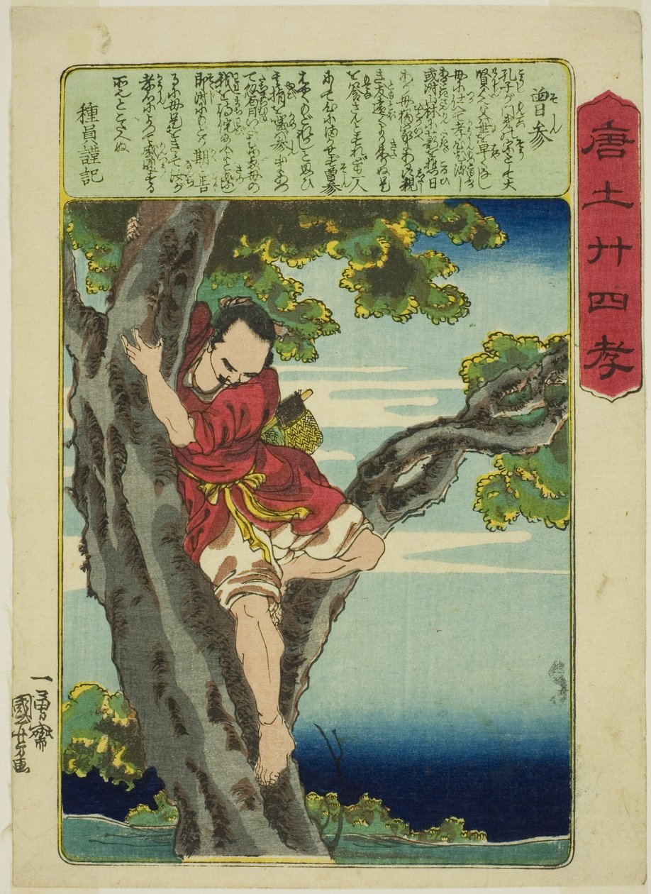 Zeng Shen (So Shin), a "A gyermeki jámborság huszonnégy példaképe Kínában (Morokoshi nijushiko)" sorozatból alkotó: Utagawa Kuniyoshi