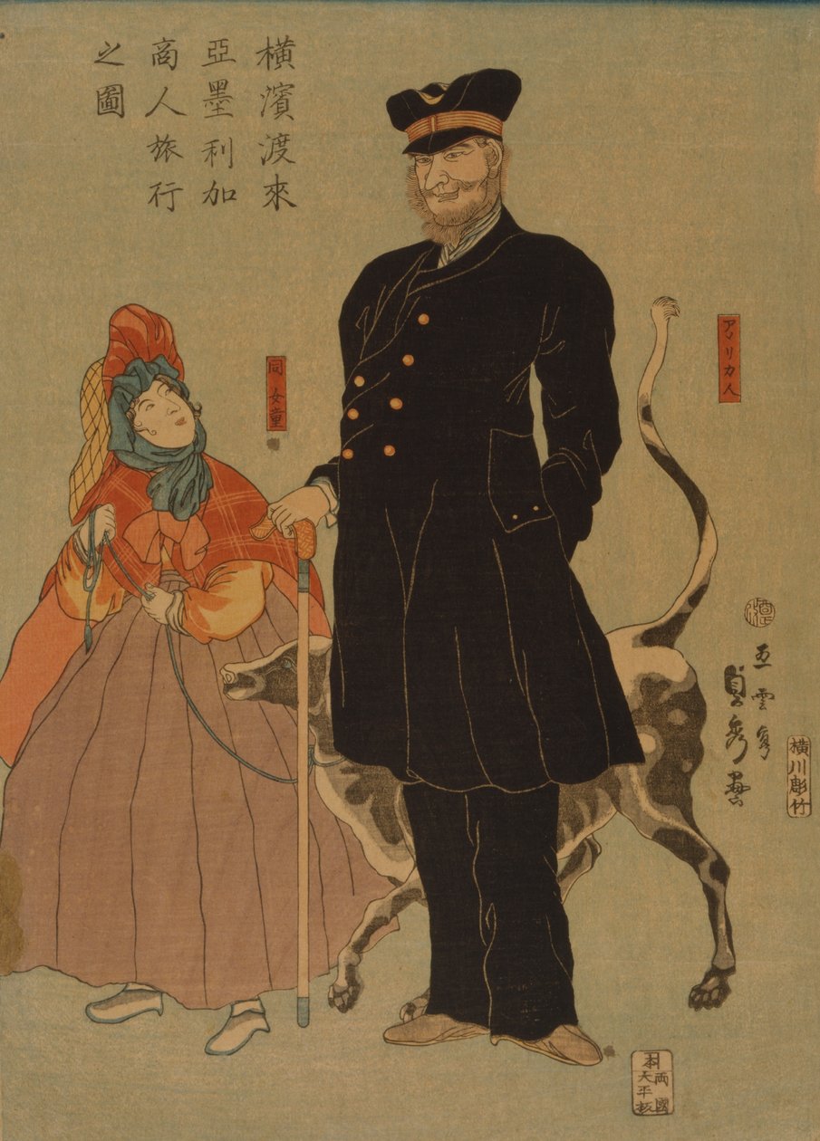 Amerikai kereskedő sétál Yokohamában, 1861 alkotó: Utagawa Sadahide