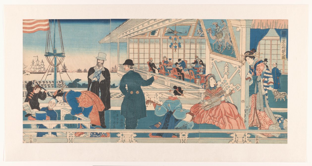 Az amerikai Hande l Shui Yokohamában Yokohama Ijin Shokan no Zu alkotó: Utagawa Sadahide