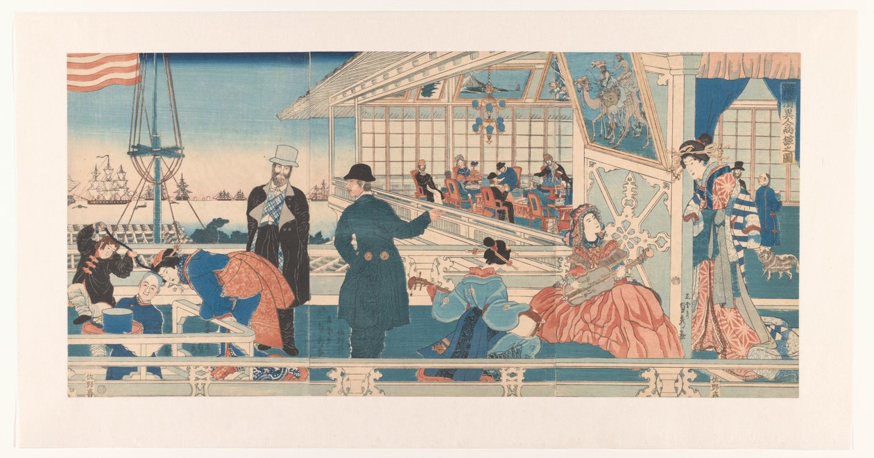 Amerikai kereskedőház Yokohamában alkotó: Utagawa Sadahide