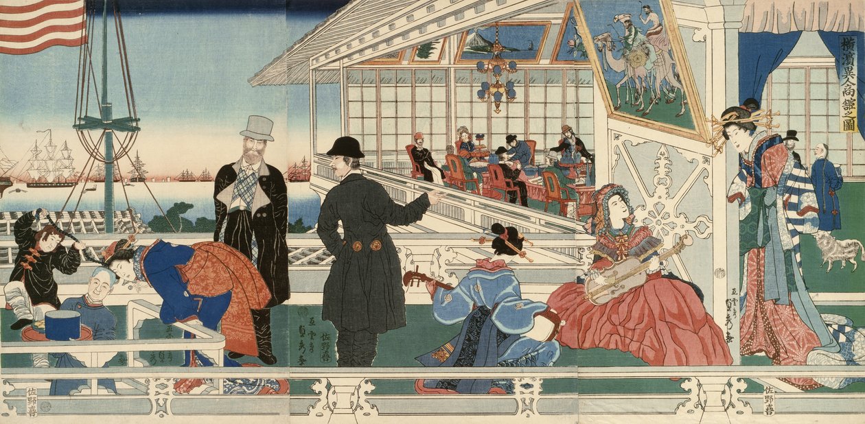Egy amerikai kereskedelmi épület Yokohamában alkotó: Utagawa Sadahide