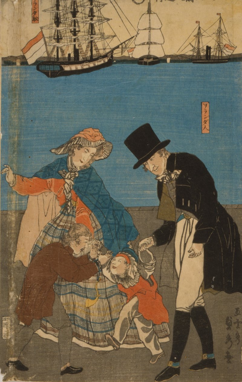 Hollandok vasárnapi sétát tesznek Yokohamában, 1871-ben alkotó: Utagawa Sadahide