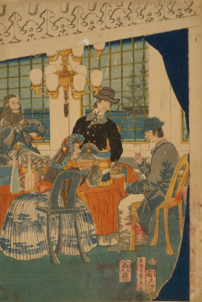 Egy külföldi kereskedelmi ház társalgója Yokohamában, 1861 alkotó: Utagawa Sadahide