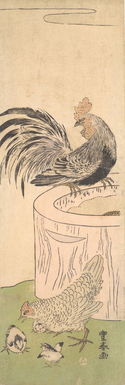 Kakas, tyúk és csibék, kb. 1770. alkotó: Utagawa Toyoharu