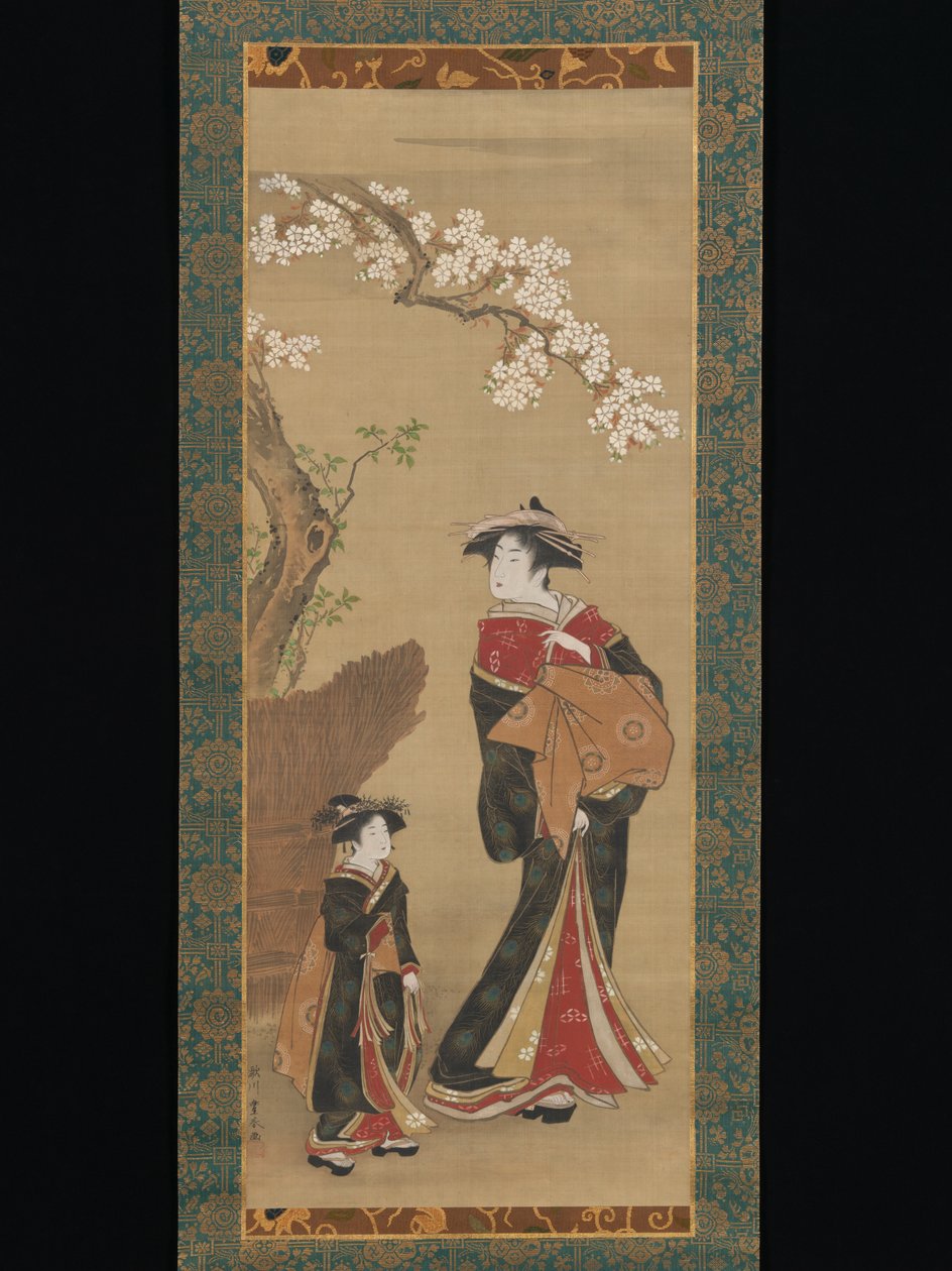 Kurtizán és kísérője egy cseresznyefa alatt alkotó: Utagawa Toyoharu