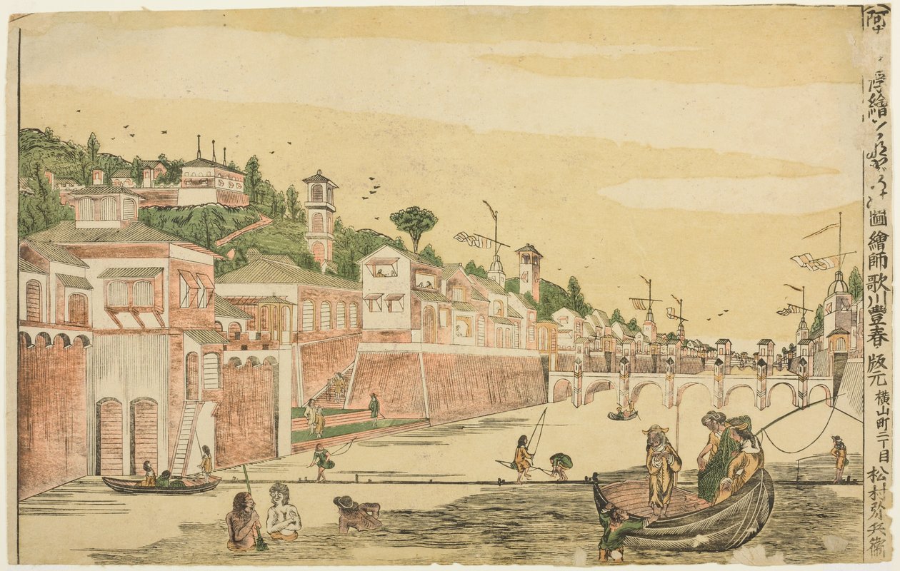 Horgászat (Senadori no zu), a "Dutch Perspective Pictures (Oranda uki-e)" sorozatból alkotó: Utagawa Toyoharu