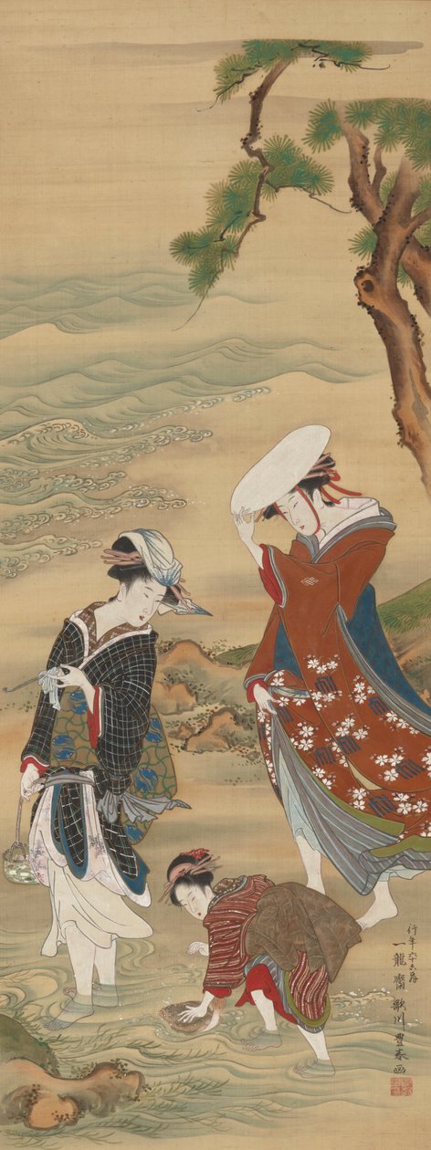 Két nő és egy lány a tengerparton alkotó: Utagawa Toyoharu