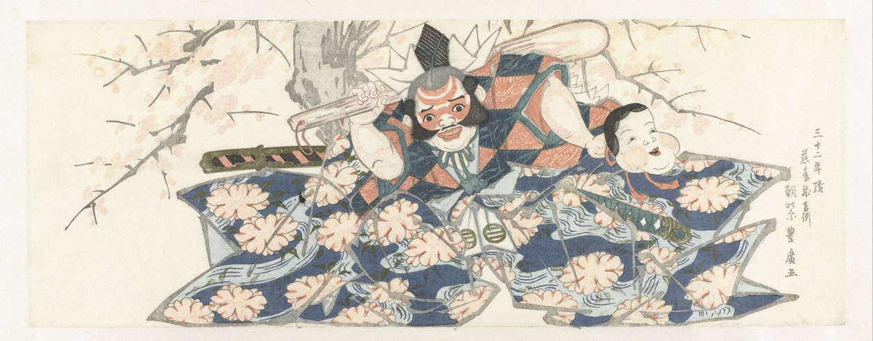 Egy harcos, aki mozsártörőt tart alkotó: Utagawa Toyohiro