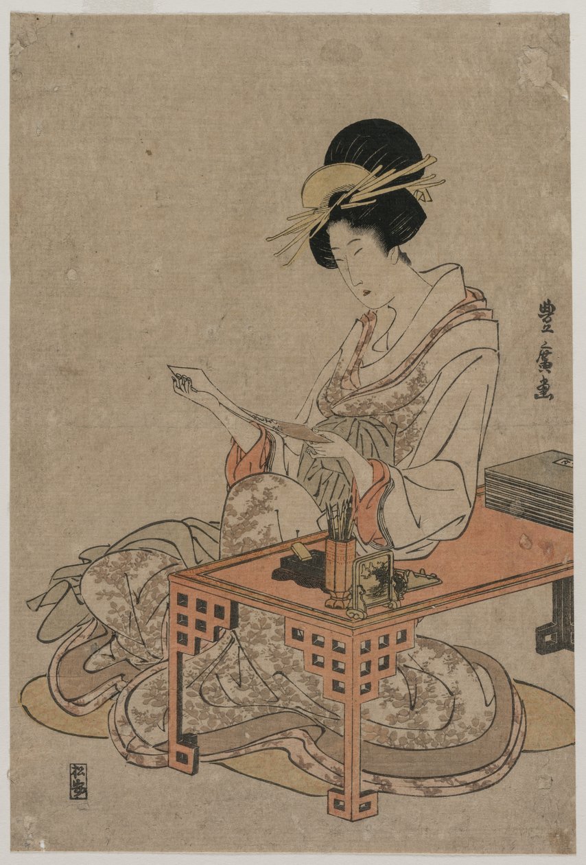 Íróasztalnál ülő udvarhölgy, c. 1790-es évek vége. alkotó: Utagawa Toyohiro
