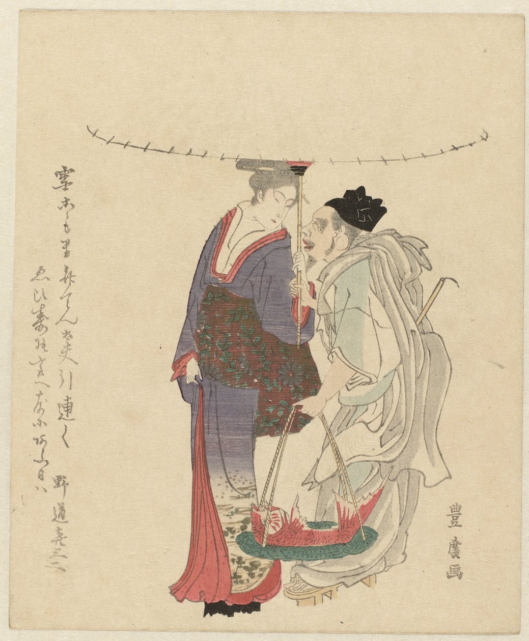 A szerencse istene Ebisu egy nővel alkotó: Utagawa Toyohiro