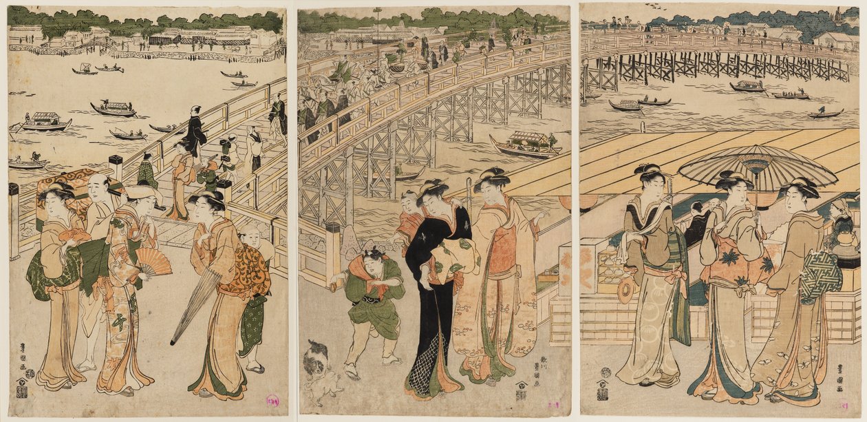 Ryōgoku híd alakokkal az előtérben alkotó: Utagawa Toyohiro