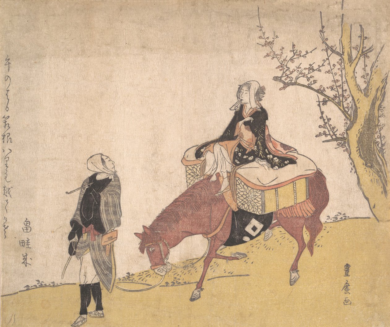 A Legend of Michizane változata: nő lovagol, akit egy férfi vezet. alkotó: Utagawa Toyohiro