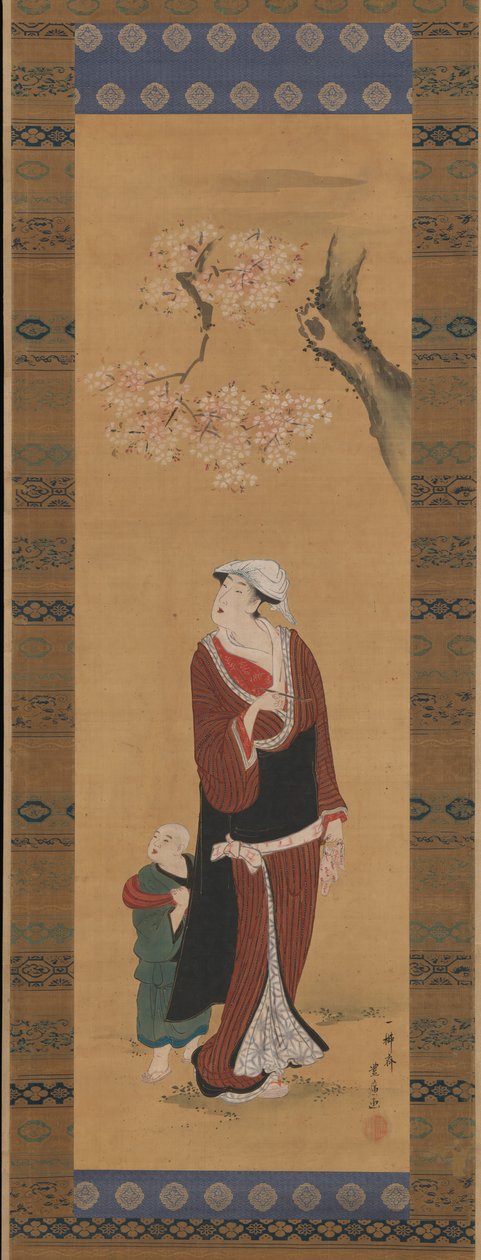 Nő és gyermek a cseresznyefa alatt, 18. század vége-19. század eleje. alkotó: Utagawa Toyohiro