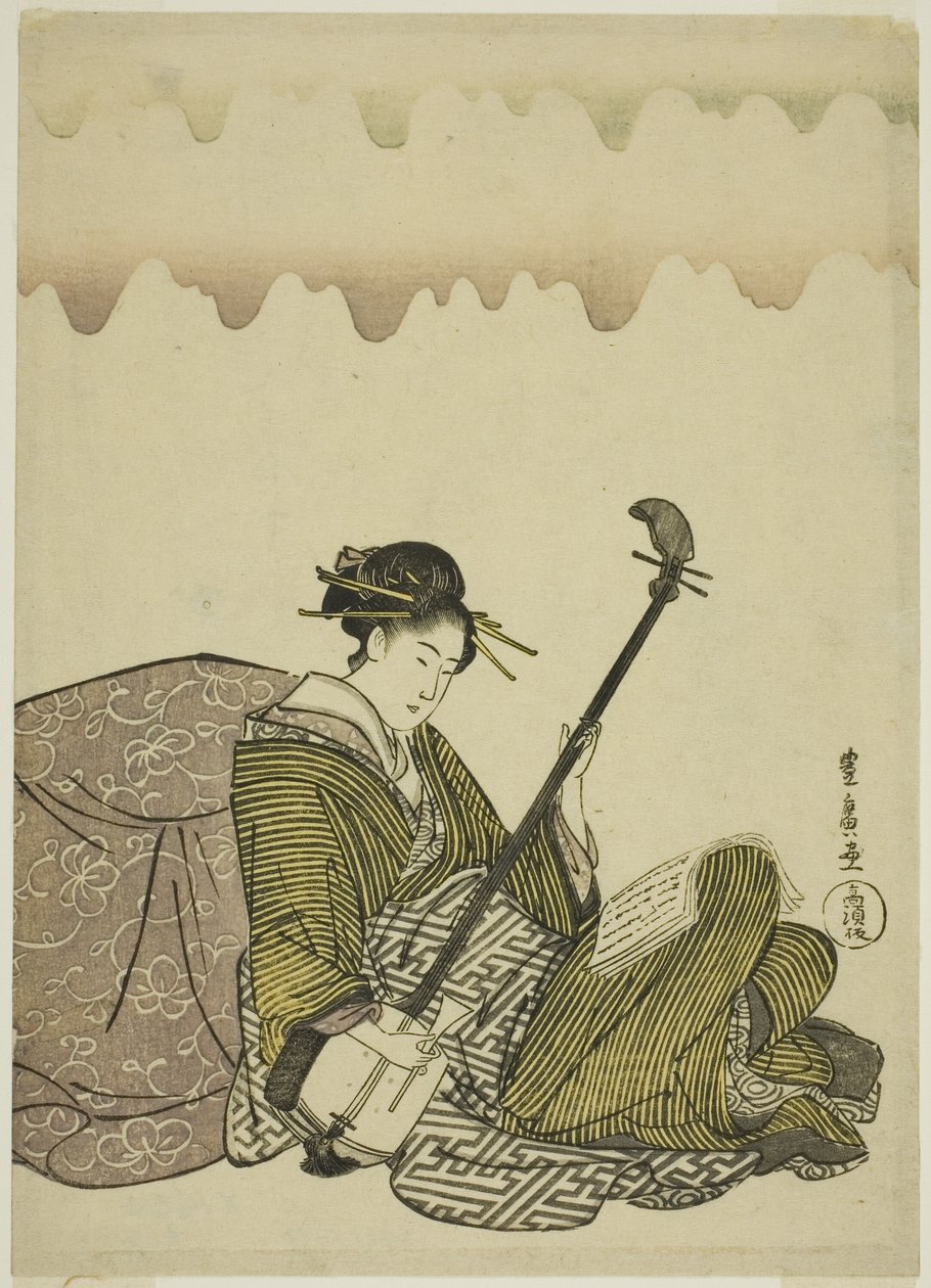 Shamisen-t játszó nő a szabadidős nők című sorozatából alkotó: Utagawa Toyohiro