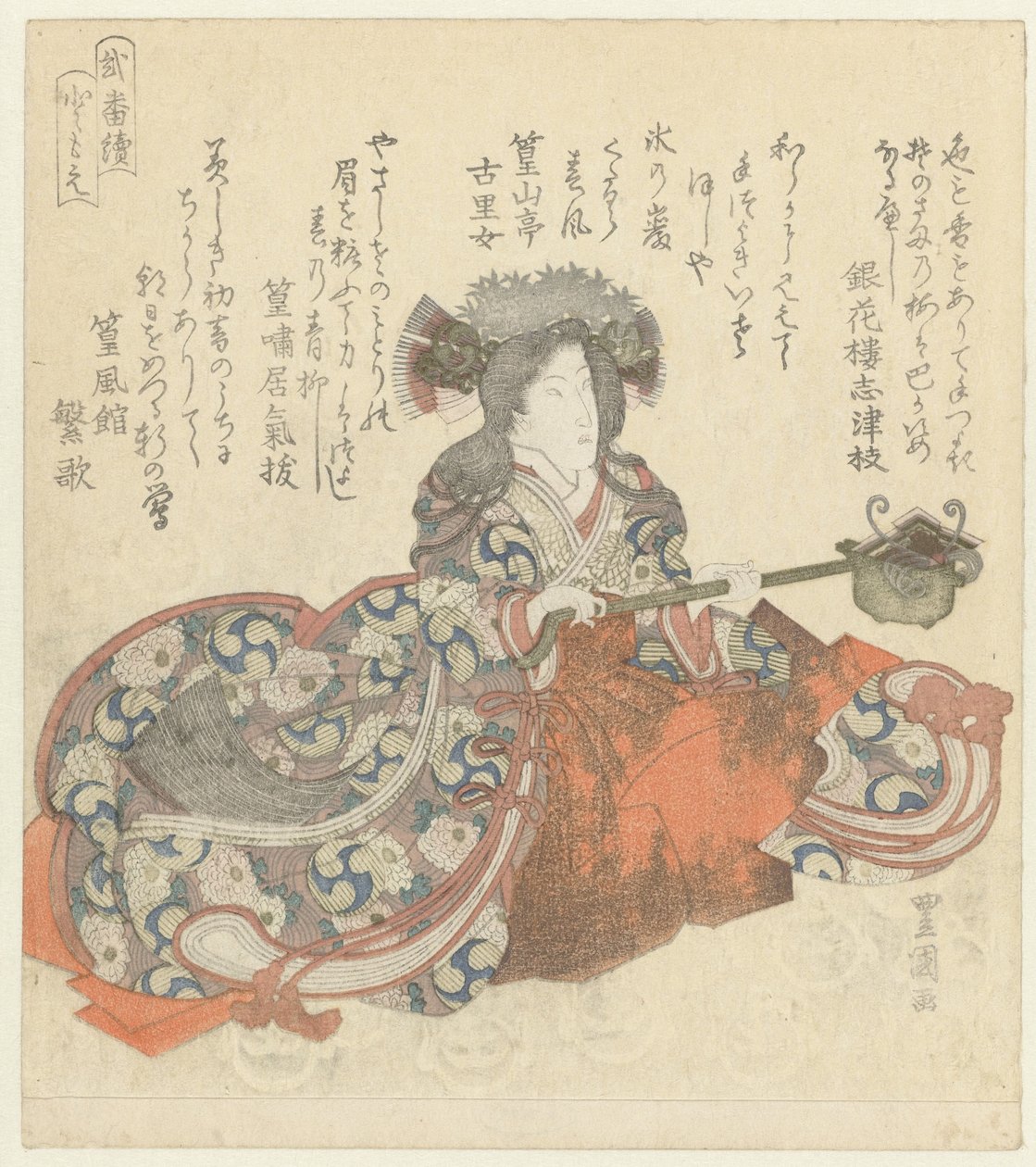 Tomoe Gozen Tomoe (cím a tárgyon) Een diptiek (sorozat címe) Nibantsuzuki (sorozat címe az objektumon) alkotó: Utagawa Toyokuni (I)