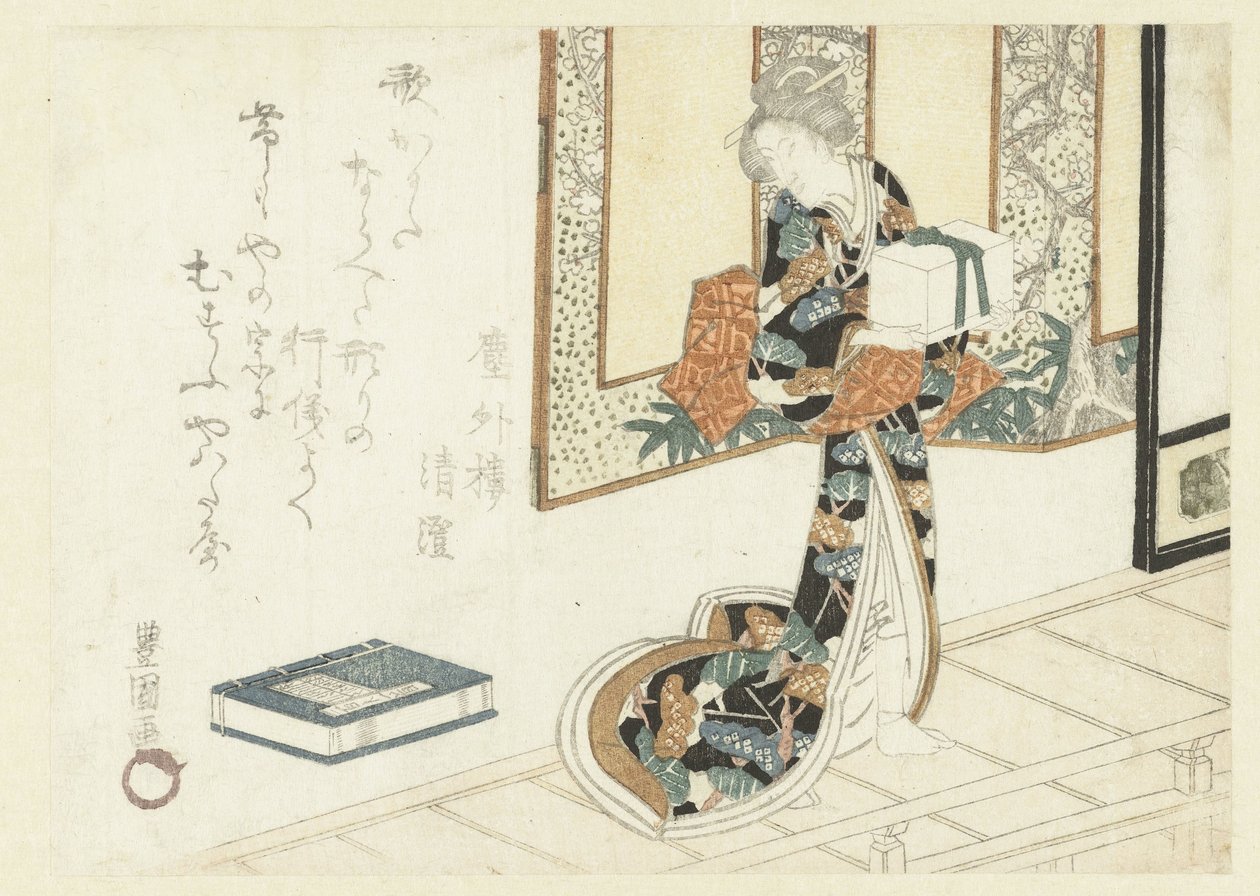 Fából készült dobozt hordozó nő alkotó: Utagawa Toyokuni (I)