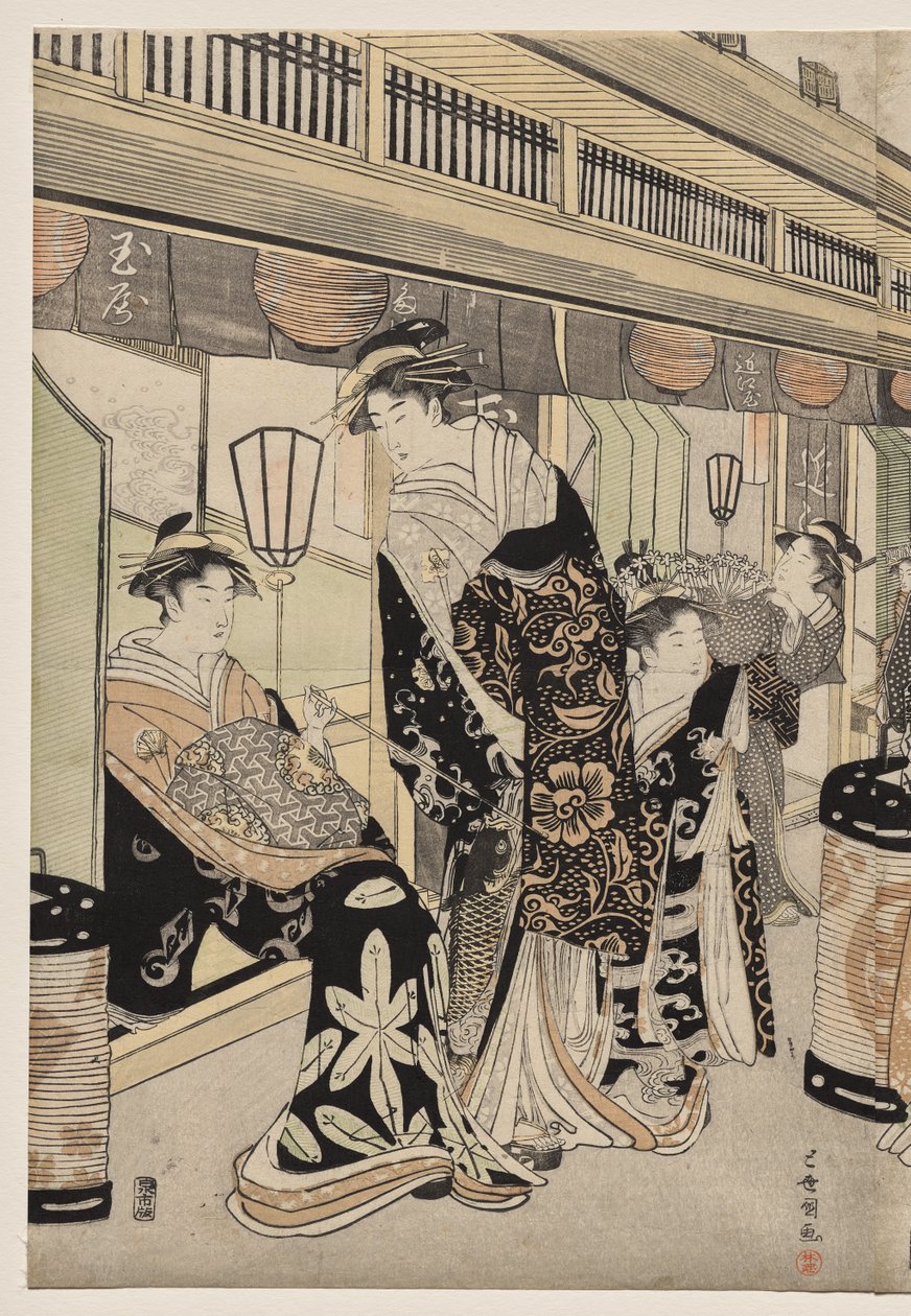 Kurtézánok sétálnak a Nakanochō-n alkotó: Utagawa Toyokuni