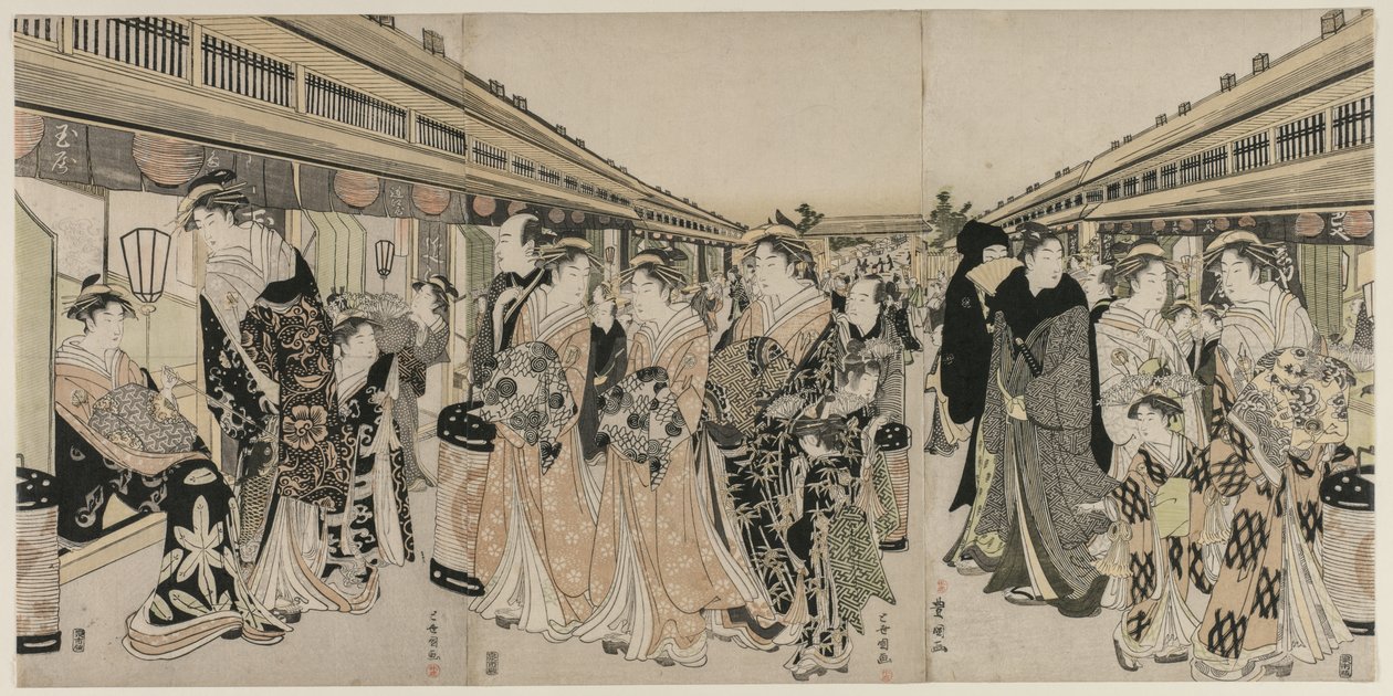 Kurtézánok sétálnak a Nakanochō-n alkotó: Utagawa Toyokuni