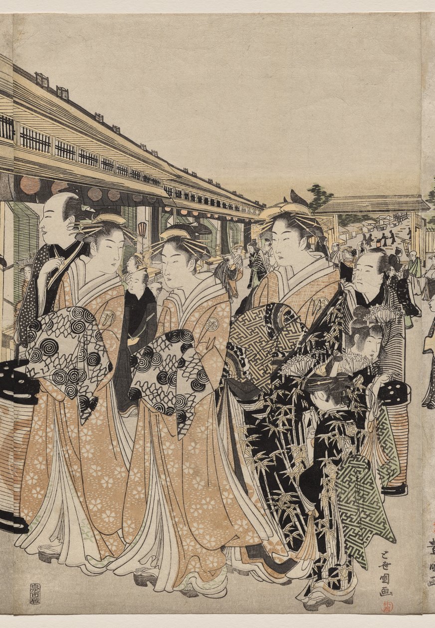 Kurtézánok sétálnak a Nakanochō-n alkotó: Utagawa Toyokuni