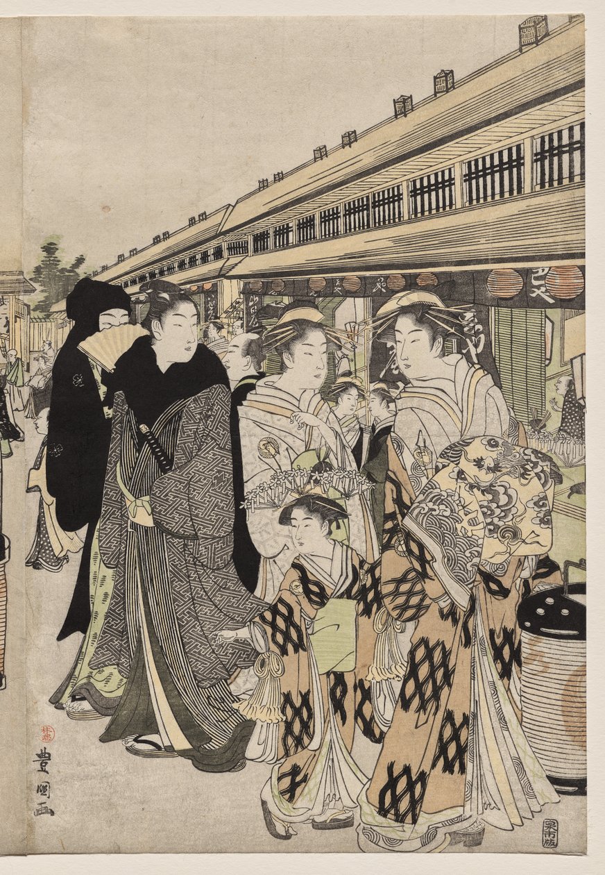 Kurtézánok sétálnak a Nakanochō-n alkotó: Utagawa Toyokuni