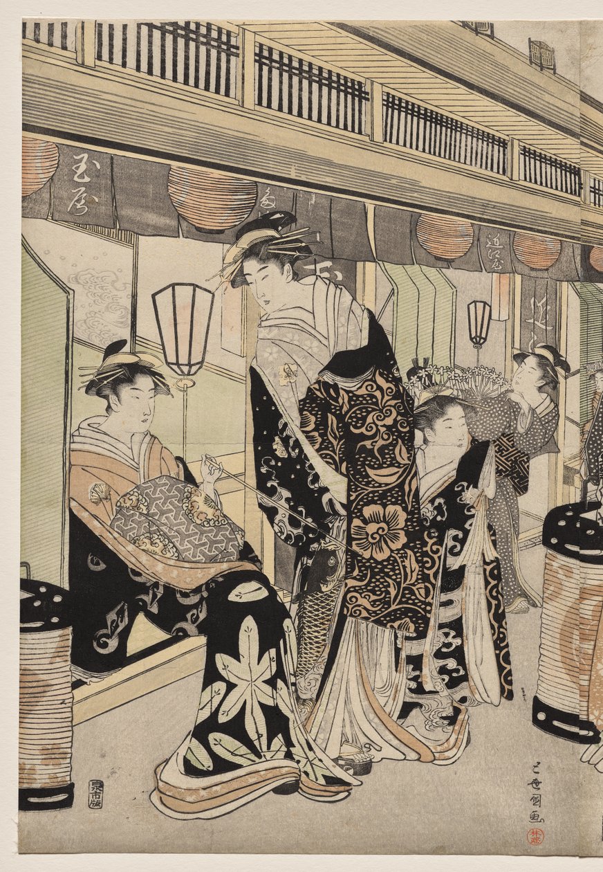Kurtézánok sétálnak a Nakanochō-n alkotó: Utagawa Toyokuni