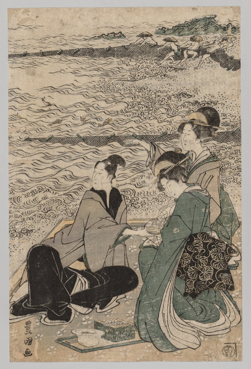 Férfi és két nő a tenger partján alkotó: Utagawa Toyokuni