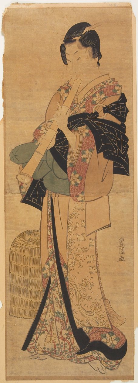 Wakashu verkleidet als bettelnder Priester, der Flöte spielt alkotó: Utagawa Toyokuni