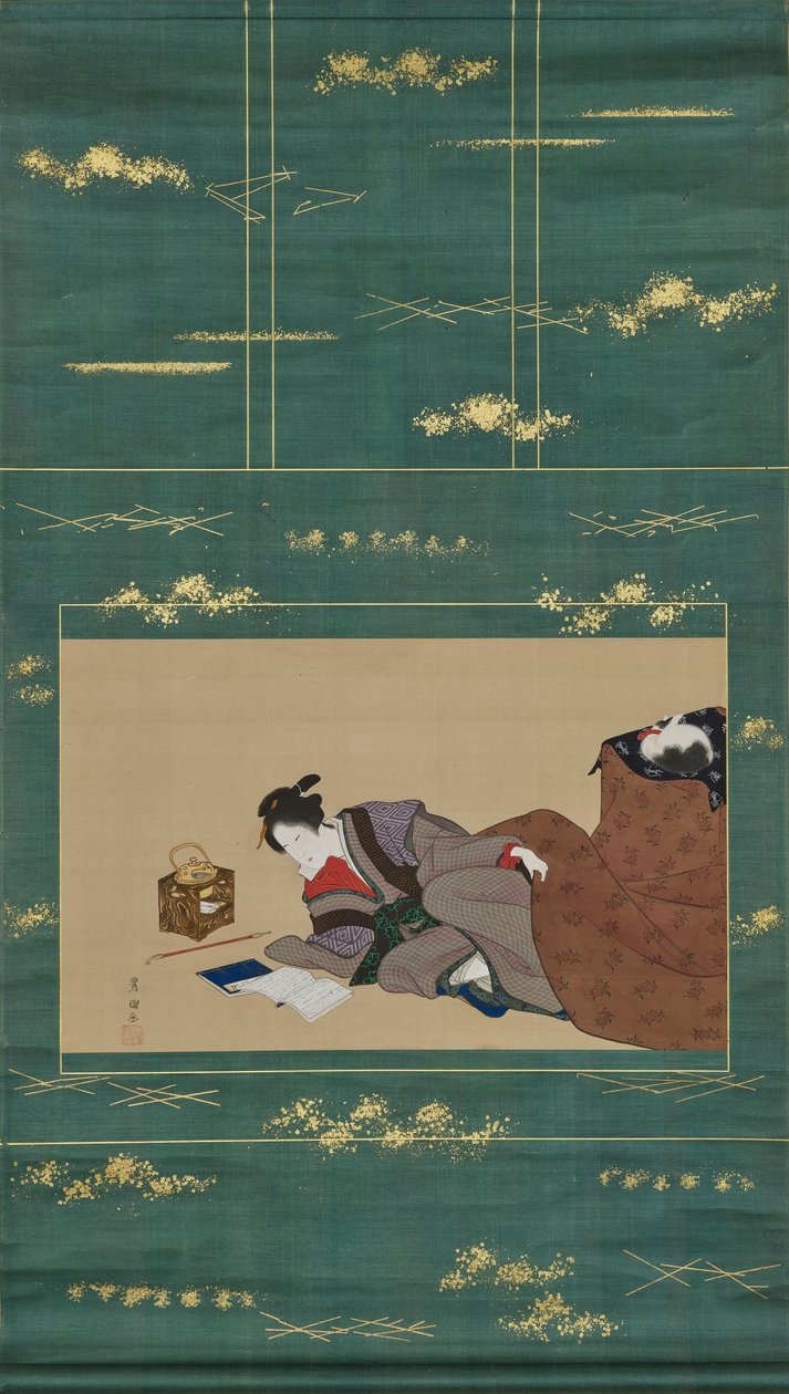 Kotatsunál melegedő nő alkotó: Utagawa Toyokuni