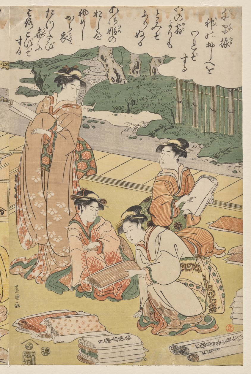 Ruházat készítő nők alkotó: Utagawa Toyokuni