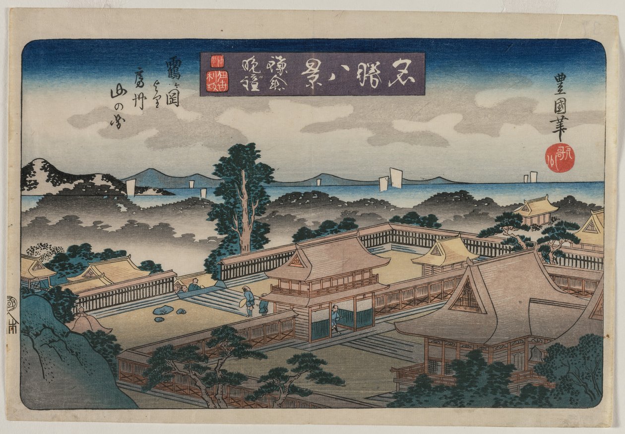 Híres helyek nyolc nézete: Esti harang Kamakura: Hegyek Awa tartományban..., 1830 eleje alkotó: Utagawa Toyokuni II