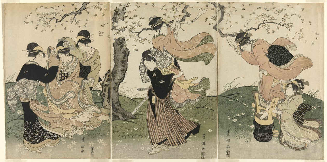 Szeles nap a cseresznyefák alatt alkotó: Utagawa Toyokuni I
