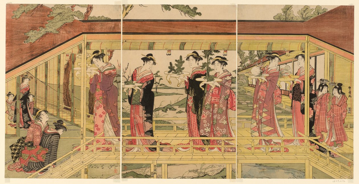 Shimadai díszeket tartó nők körmenete alkotó: Utagawa Toyokuni I