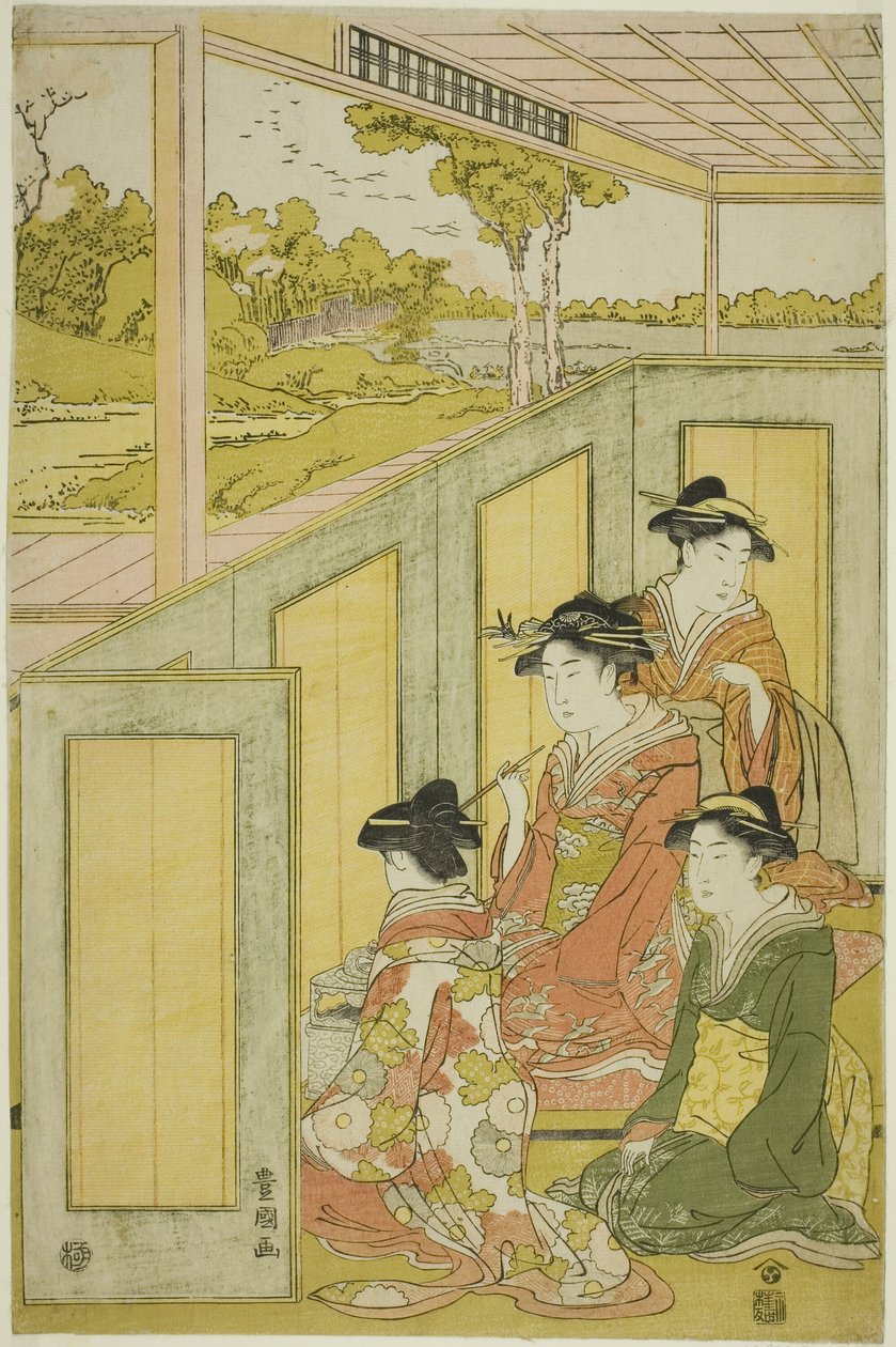Hölgyek a paraván mögött egy daimyo kastélyban alkotó: Utagawa Toyokuni I